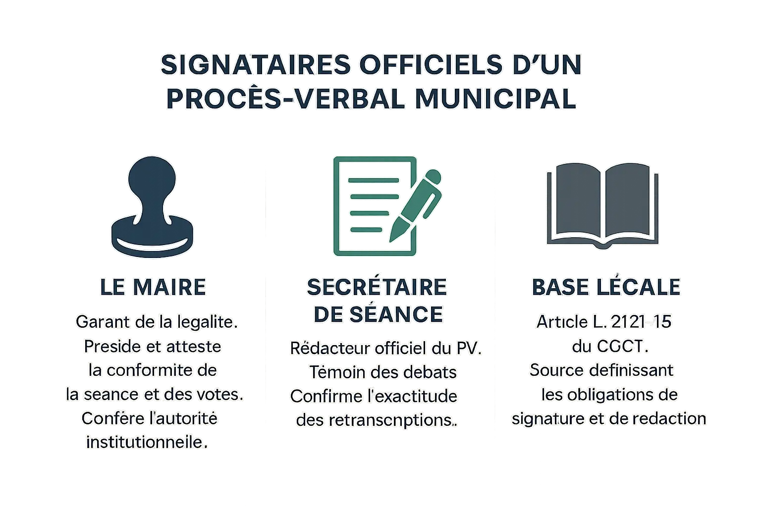 Schéma des rôles du maire et du secrétaire de séance dans la signature du PV municipal