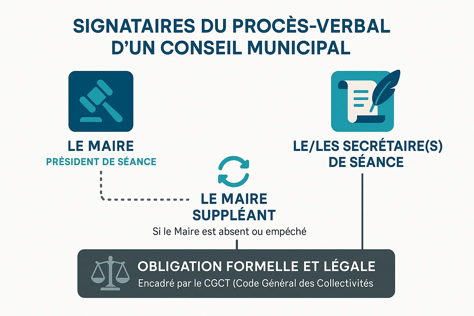 Illustration représentant un maire et un secrétaire de séance signant un document officiel